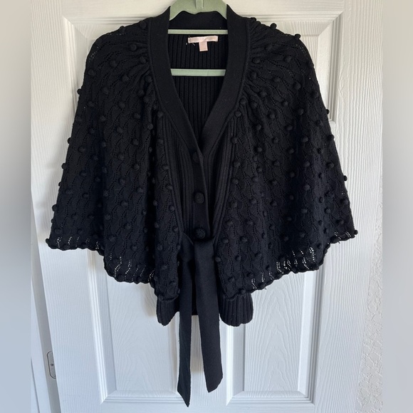 Rebecca Taylor Sweaters - Rebecca Taylor Black Wool Blend Pompom Tie Front Cardigan Sweater